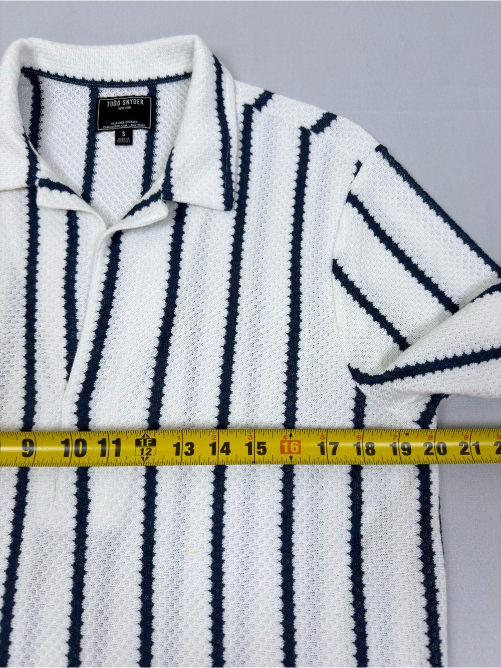 Todd Snyder Relaxed Textured Montauk Polo Coastal White Blue Stripe Size S - Picture 5 of 9